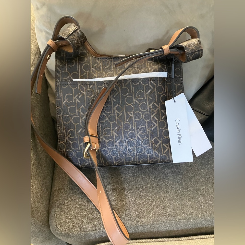 Calvin Klein Monogram Crossbody Bag in Brown